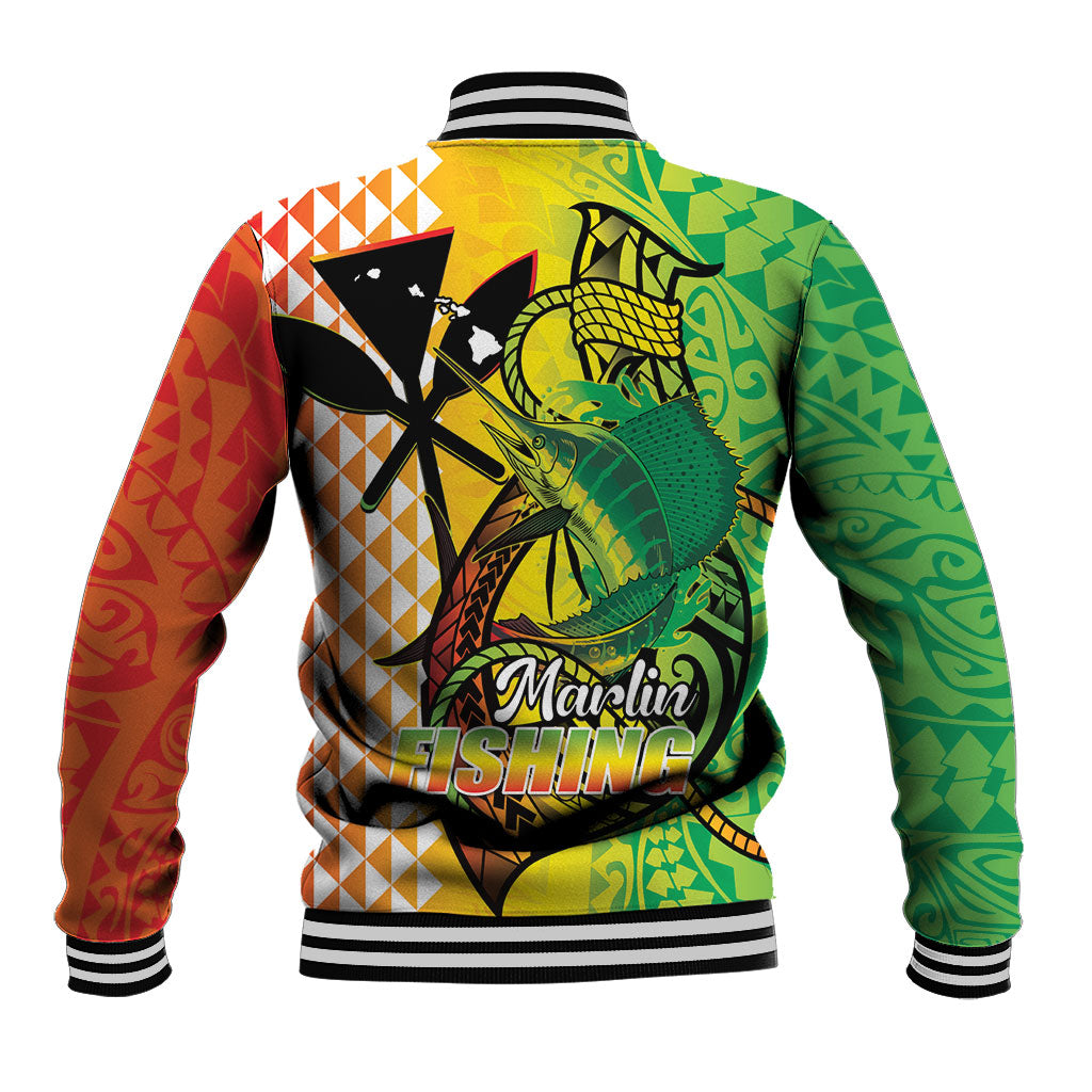 Hawaii Blue Marlin Fishing Baseball Jacket Hawaiian Kanaka Kakau Reggae LT14 - Polynesian Pride