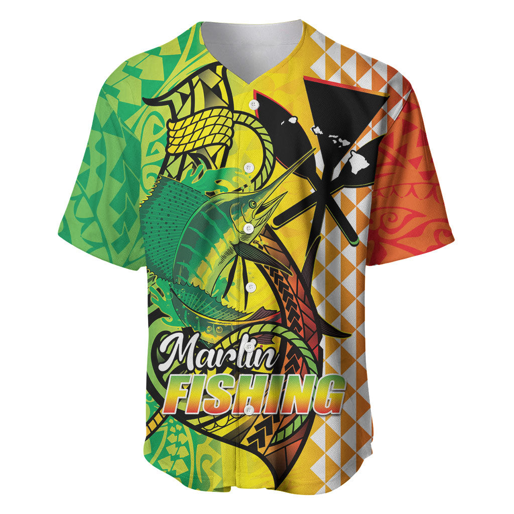Hawaii Blue Marlin Fishing Baseball Jersey Hawaiian Kanaka Kakau Reggae