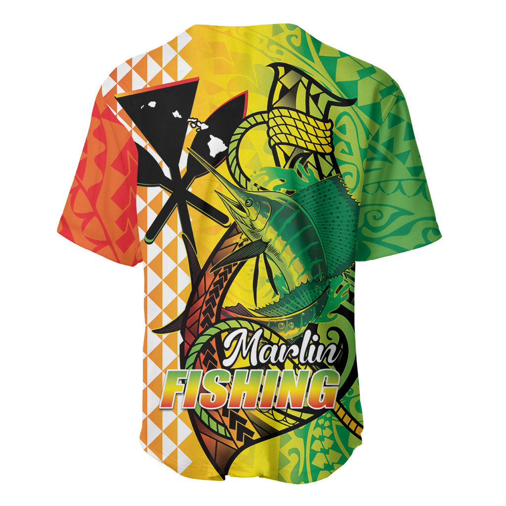 Hawaii Blue Marlin Fishing Baseball Jersey Hawaiian Kanaka Kakau Reggae