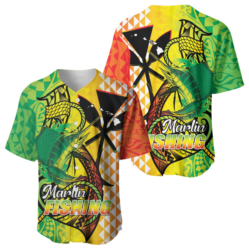 Hawaii Blue Marlin Fishing Baseball Jersey Hawaiian Kanaka Kakau Reggae