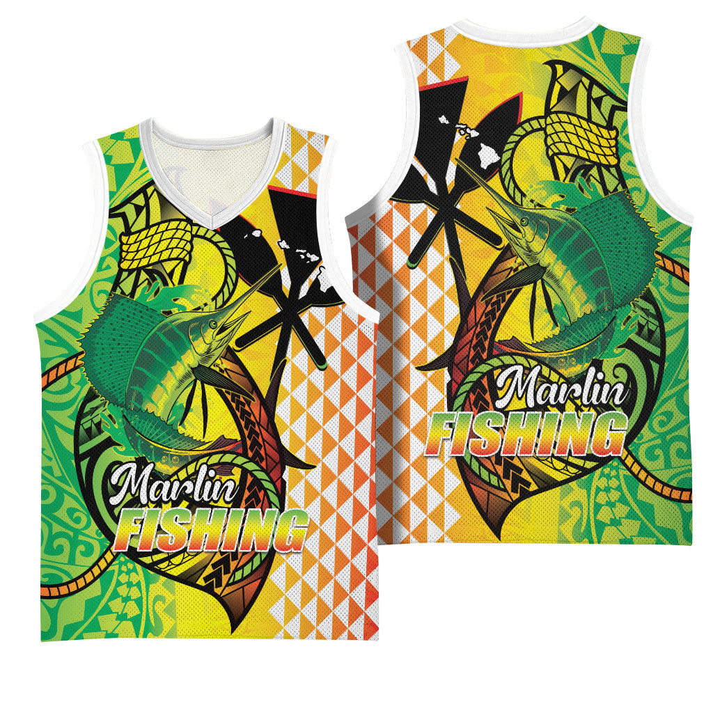 Hawaii Blue Marlin Fishing Basketball Jersey Hawaiian Kanaka Kakau Reggae LT14 - Polynesian Pride