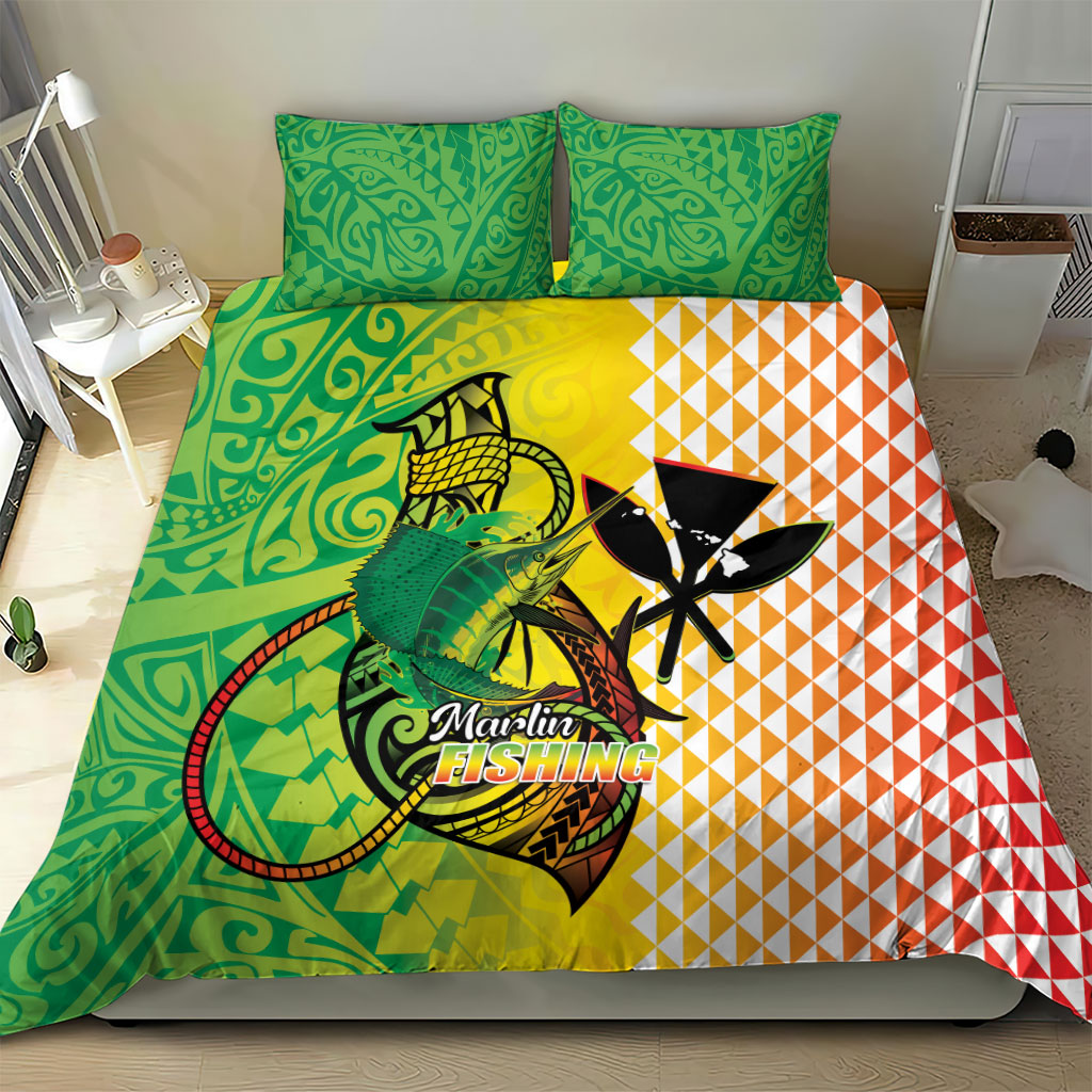 Hawaii Blue Marlin Fishing Bedding Set Hawaiian Kanaka Kakau Reggae LT14 - Polynesian Pride