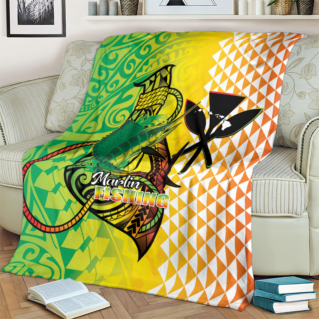 Hawaii Blue Marlin Fishing Blanket Hawaiian Kanaka Kakau Reggae LT14 - Polynesian Pride