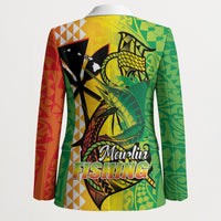Hawaii Blue Marlin Fishing Blazer Hawaiian Kanaka Kakau Reggae LT14 - Polynesian Pride