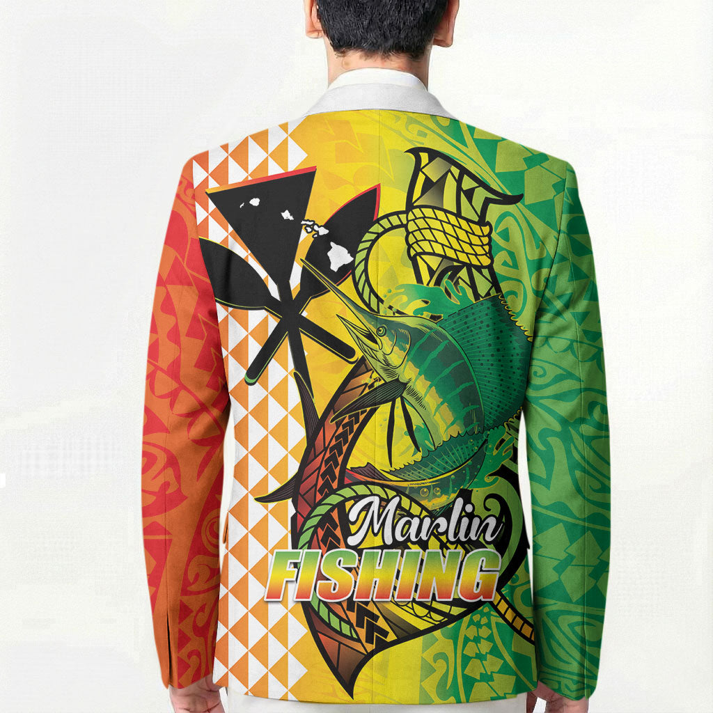 Hawaii Blue Marlin Fishing Blazer Hawaiian Kanaka Kakau Reggae LT14 - Polynesian Pride