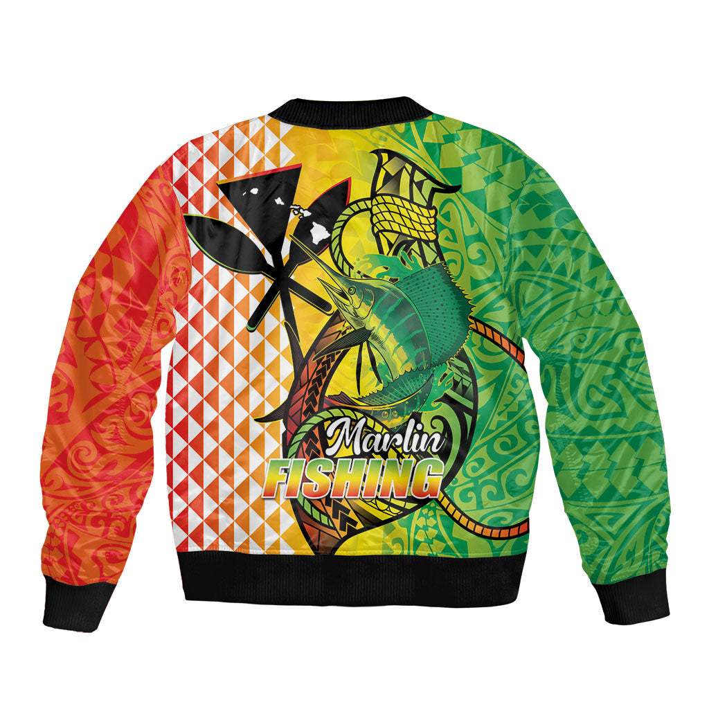 Hawaii Blue Marlin Fishing Bomber Jacket Hawaiian Kanaka Kakau Reggae LT14 - Polynesian Pride