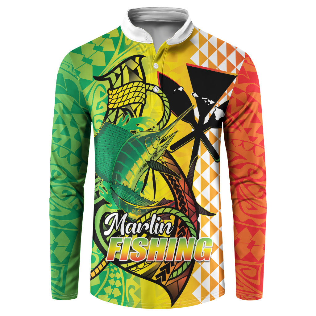 Hawaii Blue Marlin Fishing Button Sweatshirt Hawaiian Kanaka Kakau Reggae LT14 Reggae - Polynesian Pride