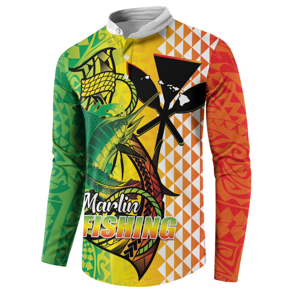 Hawaii Blue Marlin Fishing Button Sweatshirt Hawaiian Kanaka Kakau Reggae LT14 - Polynesian Pride