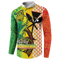 Hawaii Blue Marlin Fishing Button Sweatshirt Hawaiian Kanaka Kakau Reggae LT14 - Polynesian Pride