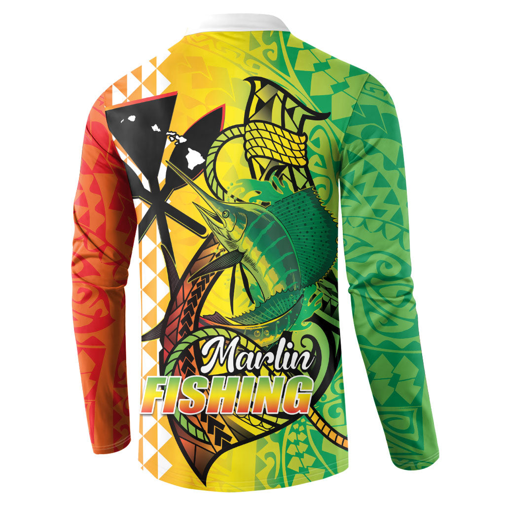 Hawaii Blue Marlin Fishing Button Sweatshirt Hawaiian Kanaka Kakau Reggae LT14 - Polynesian Pride