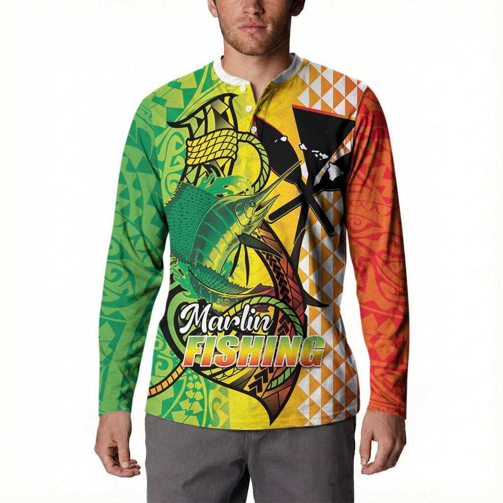 Hawaii Blue Marlin Fishing Button Sweatshirt Hawaiian Kanaka Kakau Reggae LT14 - Polynesian Pride