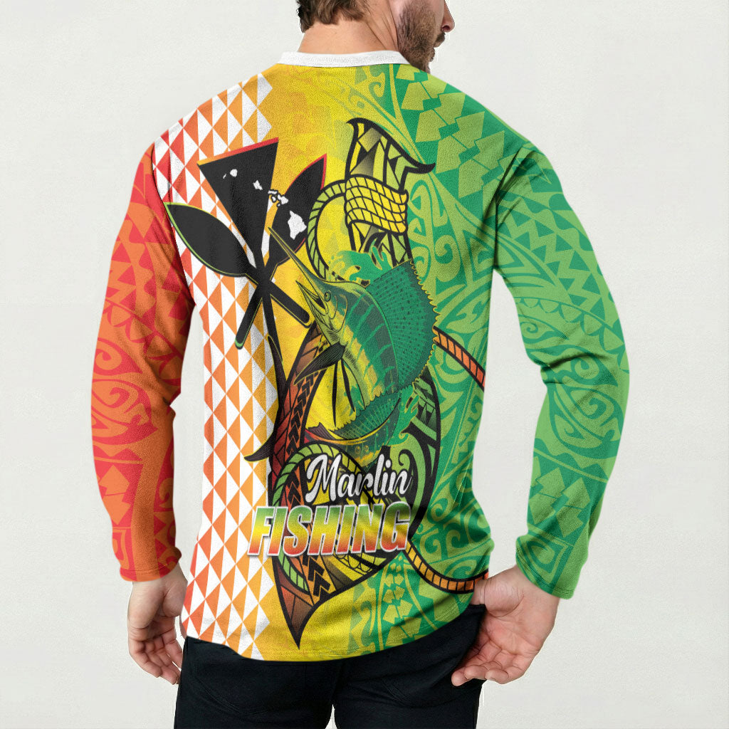 Hawaii Blue Marlin Fishing Button Sweatshirt Hawaiian Kanaka Kakau Reggae LT14 - Polynesian Pride