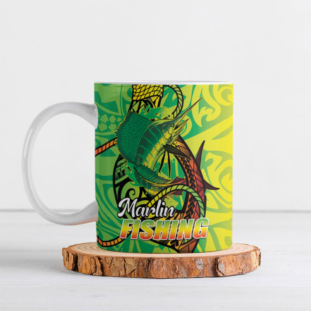 Hawaii Blue Marlin Fishing Ceramic Mug Hawaiian Kanaka Kakau Reggae