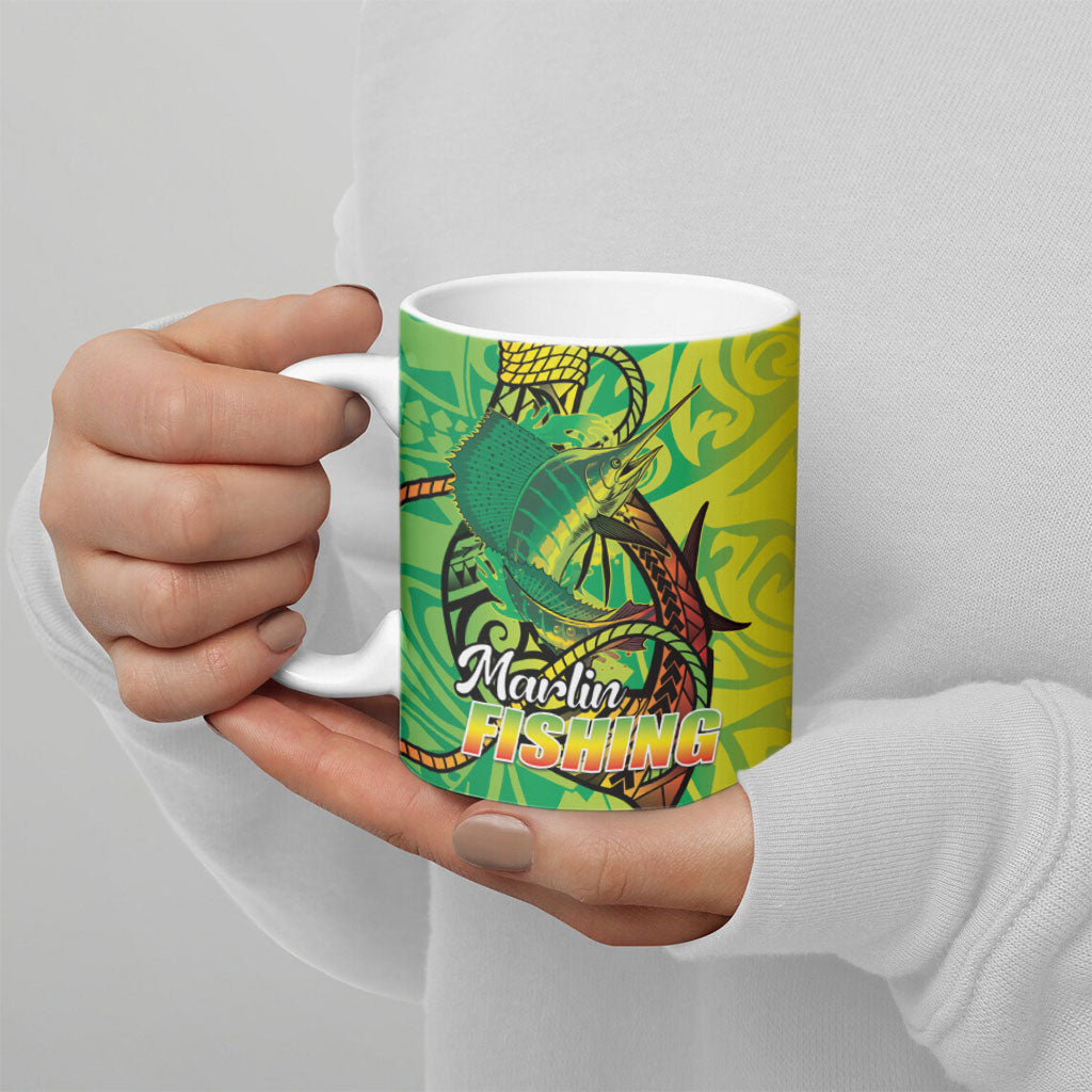 Hawaii Blue Marlin Fishing Ceramic Mug Hawaiian Kanaka Kakau Reggae