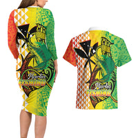 Hawaii Blue Marlin Fishing Couples Matching Long Sleeve Bodycon Dress and Hawaiian Shirt Hawaiian Kanaka Kakau Reggae