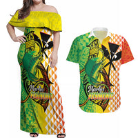 Hawaii Blue Marlin Fishing Couples Matching Off Shoulder Maxi Dress and Hawaiian Shirt Hawaiian Kanaka Kakau Reggae