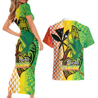 Hawaii Blue Marlin Fishing Couples Matching Short Sleeve Bodycon Dress and Hawaiian Shirt Hawaiian Kanaka Kakau Reggae