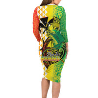 Hawaii Blue Marlin Fishing Family Matching Long Sleeve Bodycon Dress and Hawaiian Shirt Hawaiian Kanaka Kakau Reggae
