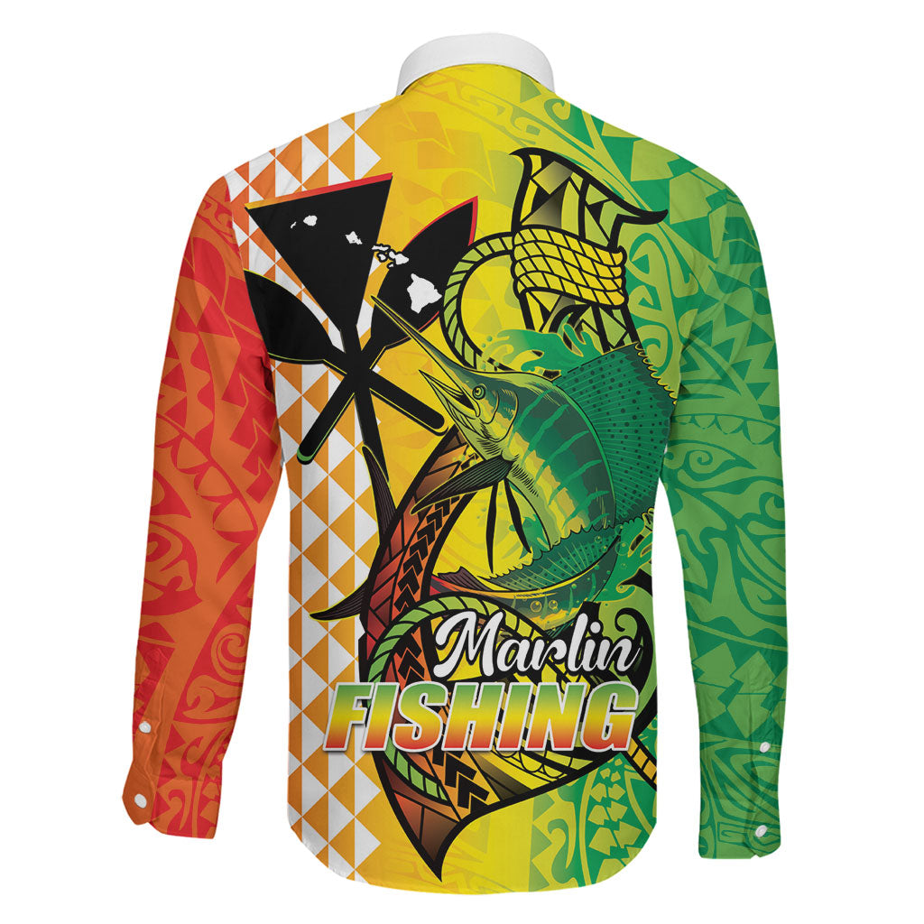 Hawaii Blue Marlin Fishing Family Matching Off The Shoulder Long Sleeve Dress and Hawaiian Shirt Hawaiian Kanaka Kakau Reggae