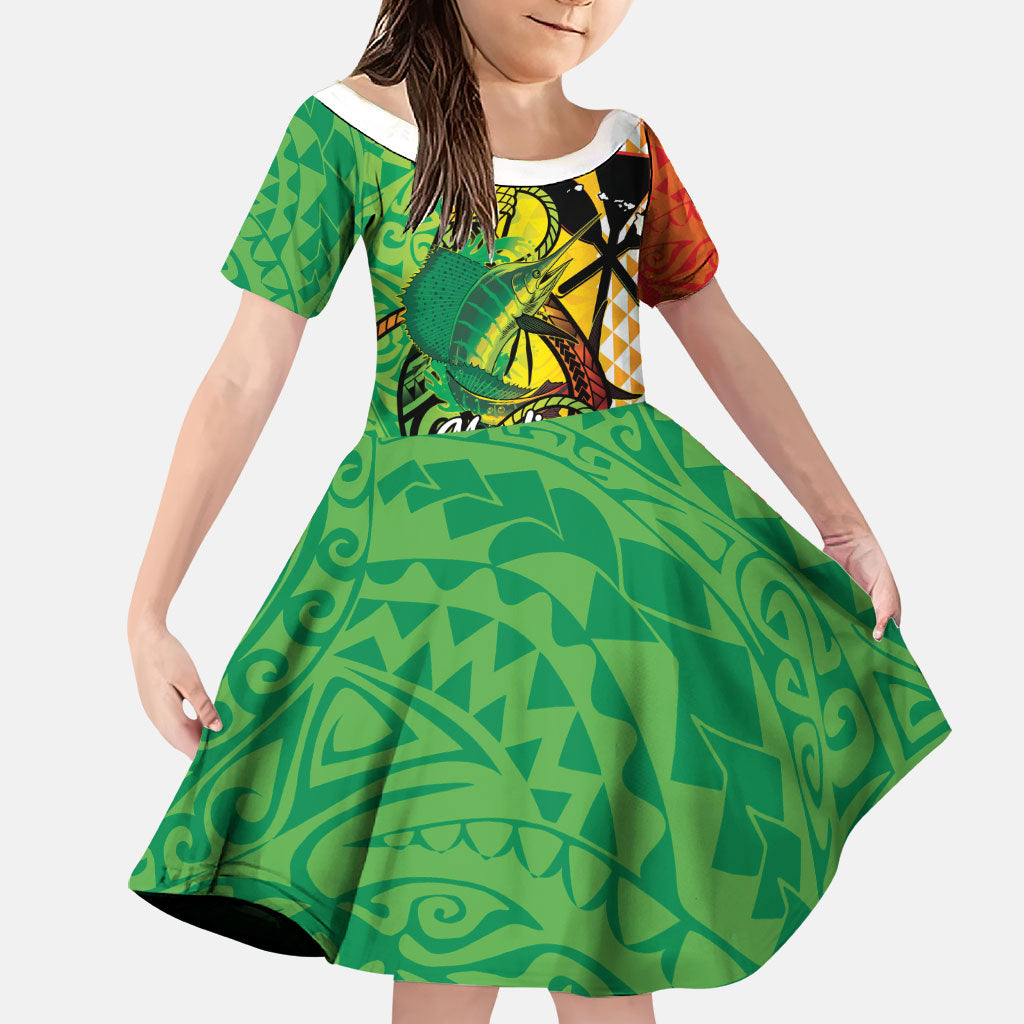 Hawaii Blue Marlin Fishing Family Matching Off Shoulder Maxi Dress and Hawaiian Shirt Hawaiian Kanaka Kakau Reggae