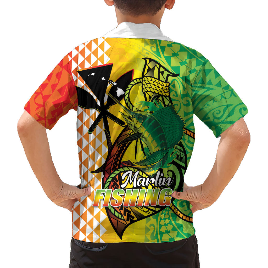 Hawaii Blue Marlin Fishing Family Matching Off Shoulder Short Dress and Hawaiian Shirt Hawaiian Kanaka Kakau Reggae