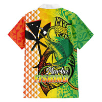 Hawaii Blue Marlin Fishing Family Matching Off Shoulder Short Dress and Hawaiian Shirt Hawaiian Kanaka Kakau Reggae