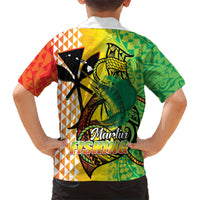 Hawaii Blue Marlin Fishing Family Matching Puletasi and Hawaiian Shirt Hawaiian Kanaka Kakau Reggae