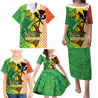 Hawaii Blue Marlin Fishing Family Matching Puletasi and Hawaiian Shirt Hawaiian Kanaka Kakau Reggae