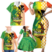 Hawaii Blue Marlin Fishing Family Matching Short Sleeve Bodycon Dress and Hawaiian Shirt Hawaiian Kanaka Kakau Reggae