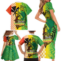 Hawaii Blue Marlin Fishing Family Matching Short Sleeve Bodycon Dress and Hawaiian Shirt Hawaiian Kanaka Kakau Reggae