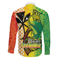 Hawaii Blue Marlin Fishing Family Matching Short Sleeve Bodycon Dress and Hawaiian Shirt Hawaiian Kanaka Kakau Reggae