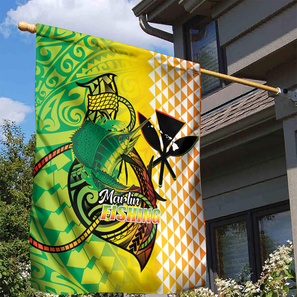 Hawaii Blue Marlin Fishing Garden Flag Hawaiian Kanaka Kakau Reggae LT14 - Polynesian Pride