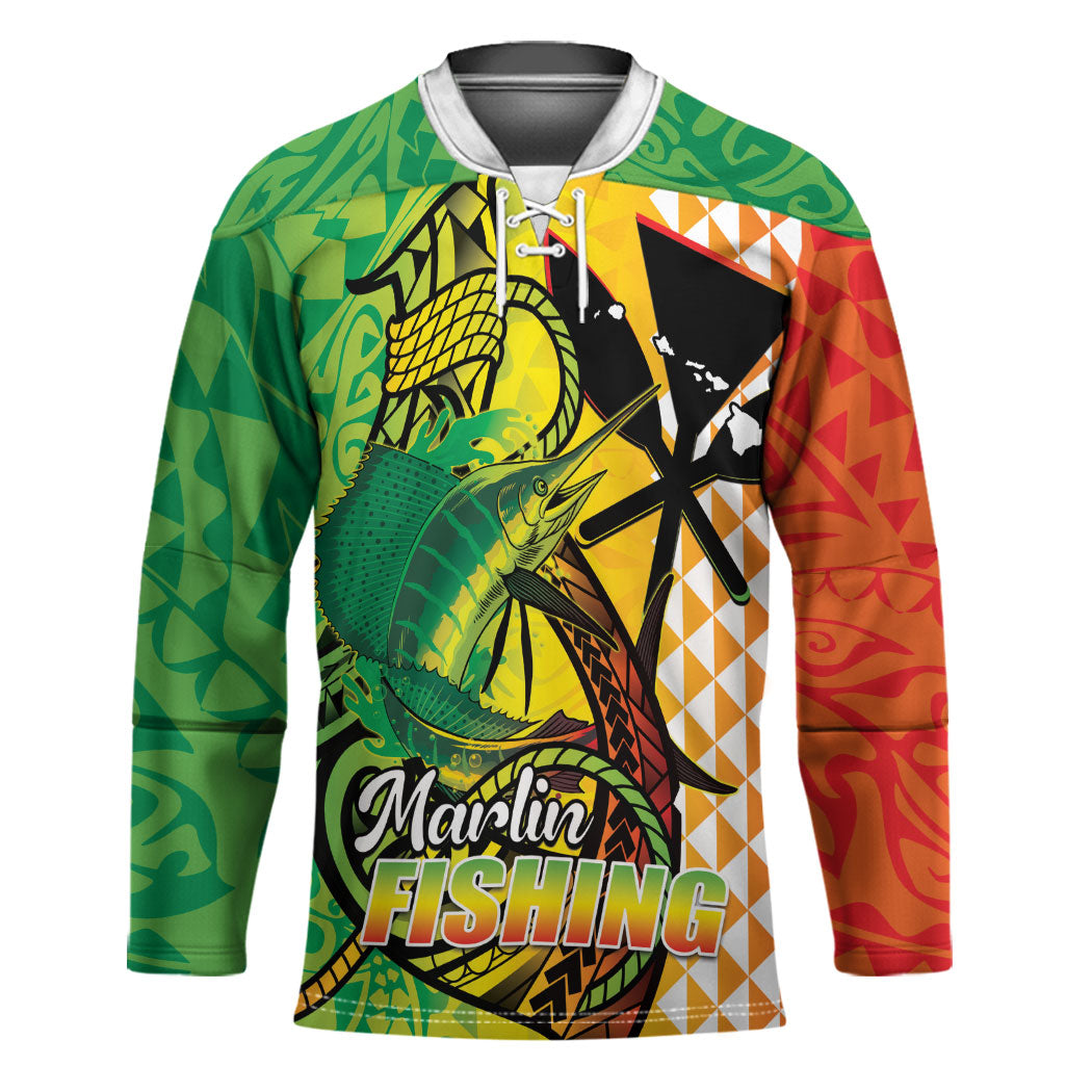 Hawaii Blue Marlin Fishing Hockey Jersey Hawaiian Kanaka Kakau Reggae LT14 Unisex Reggae - Polynesian Pride