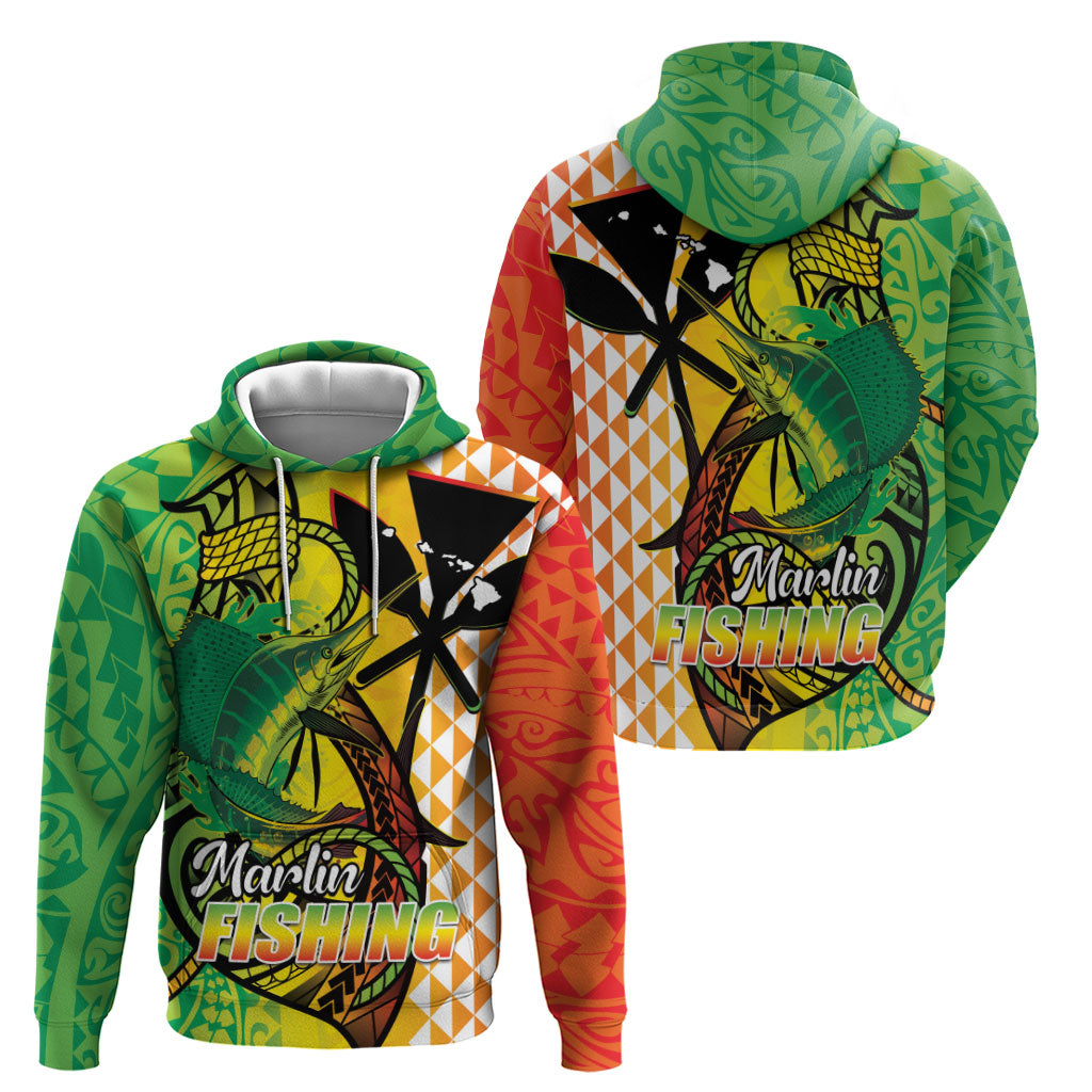 Hawaii Blue Marlin Fishing Hoodie Hawaiian Kanaka Kakau Reggae LT14 - Polynesian Pride