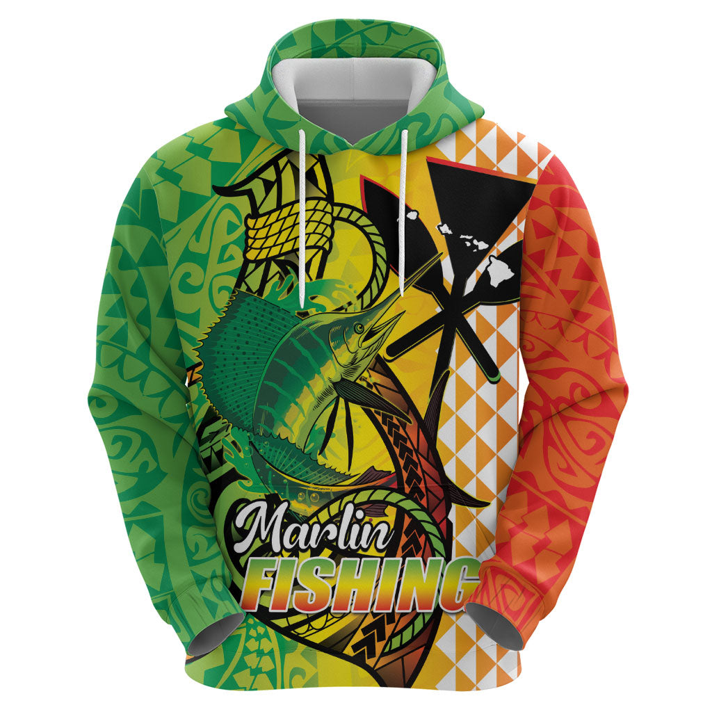 Hawaii Blue Marlin Fishing Hoodie Hawaiian Kanaka Kakau Reggae LT14 - Polynesian Pride