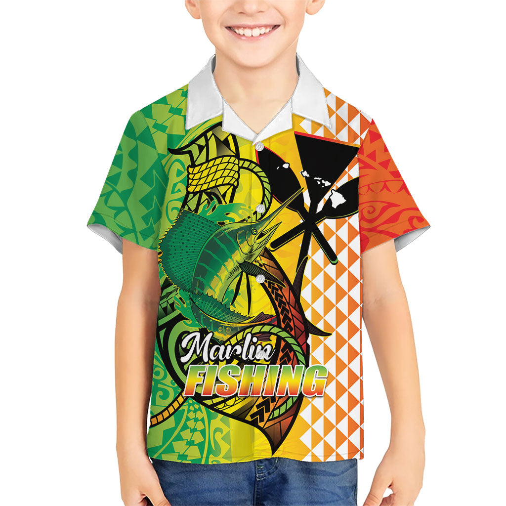 Hawaii Blue Marlin Fishing Kid Hawaiian Shirt Hawaiian Kanaka Kakau Reggae