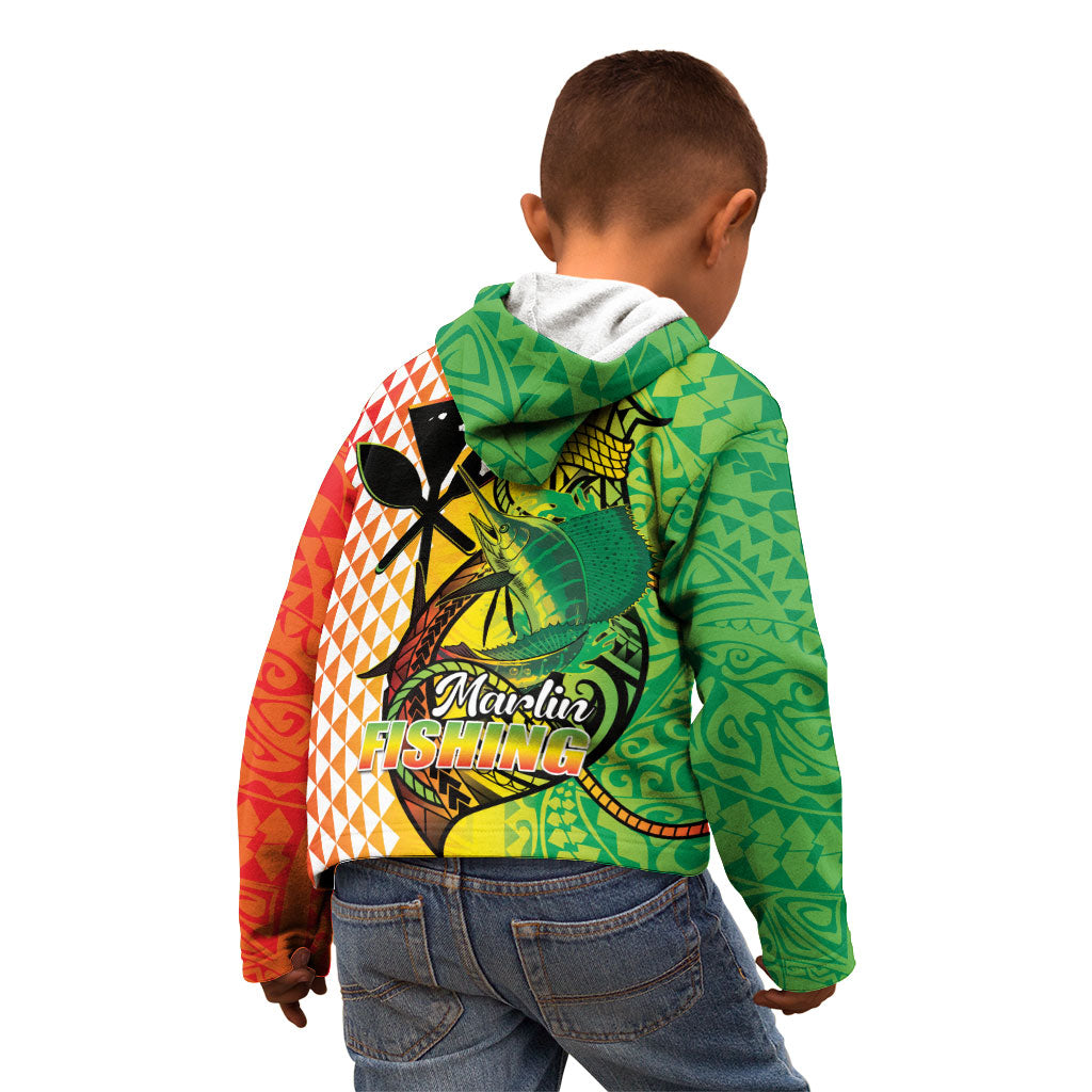 Hawaii Blue Marlin Fishing Kid Hoodie Hawaiian Kanaka Kakau Reggae LT14 - Polynesian Pride