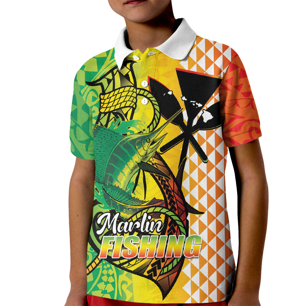 Hawaii Blue Marlin Fishing Kid Polo Shirt Hawaiian Kanaka Kakau Reggae LT14 Kid Reggae - Polynesian Pride