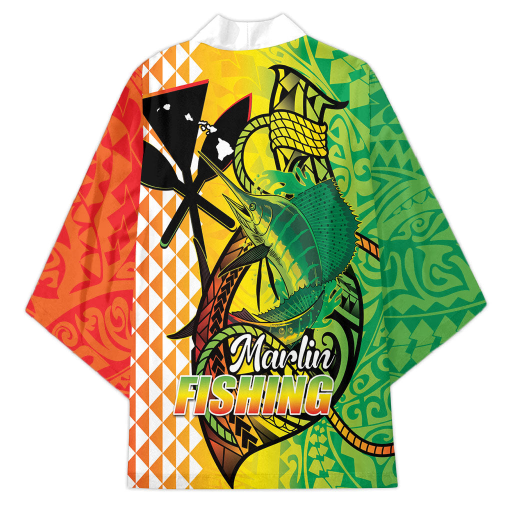 Hawaii Blue Marlin Fishing Kimono Hawaiian Kanaka Kakau Reggae LT14 - Polynesian Pride