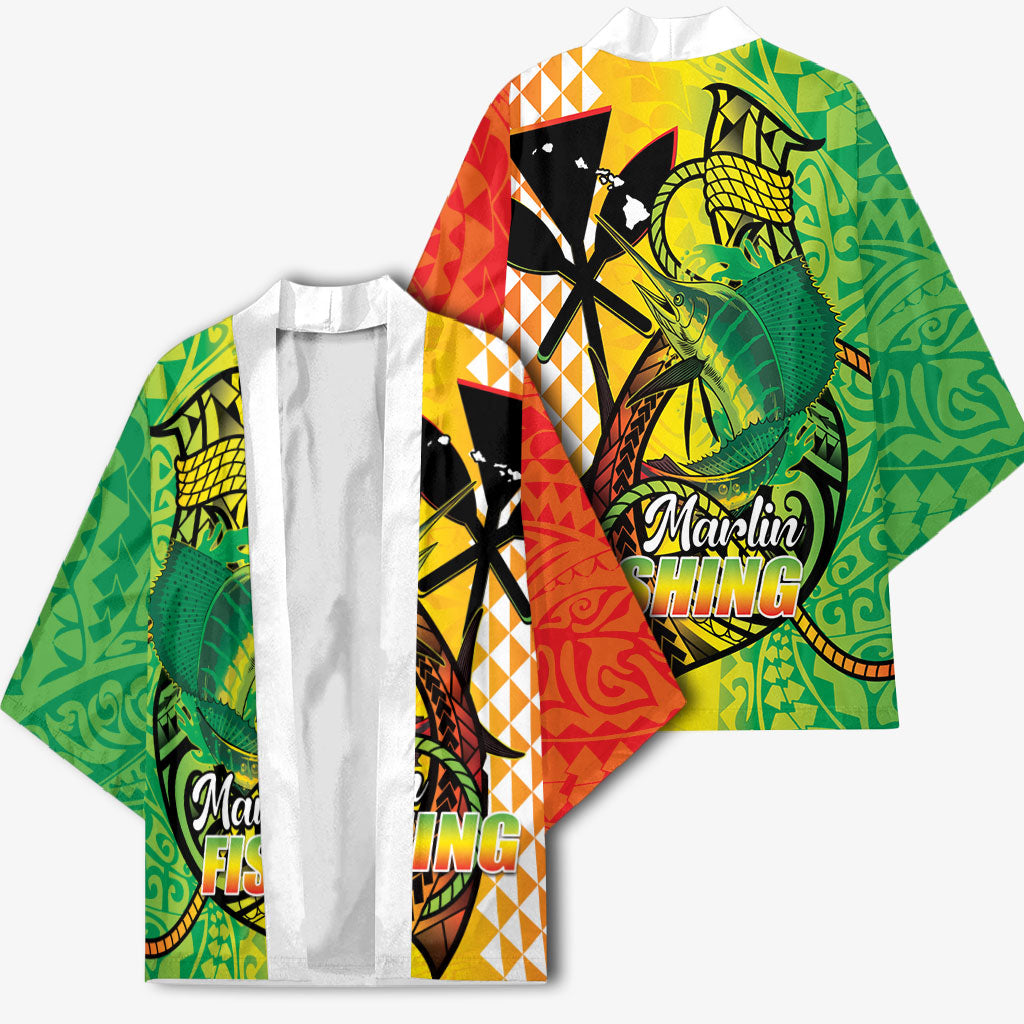 Hawaii Blue Marlin Fishing Kimono Hawaiian Kanaka Kakau Reggae LT14 - Polynesian Pride