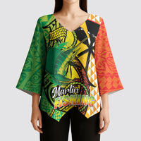 Hawaii Blue Marlin Fishing Kimono Sleeve Blouse Hawaiian Kanaka Kakau Reggae LT14 - Polynesian Pride