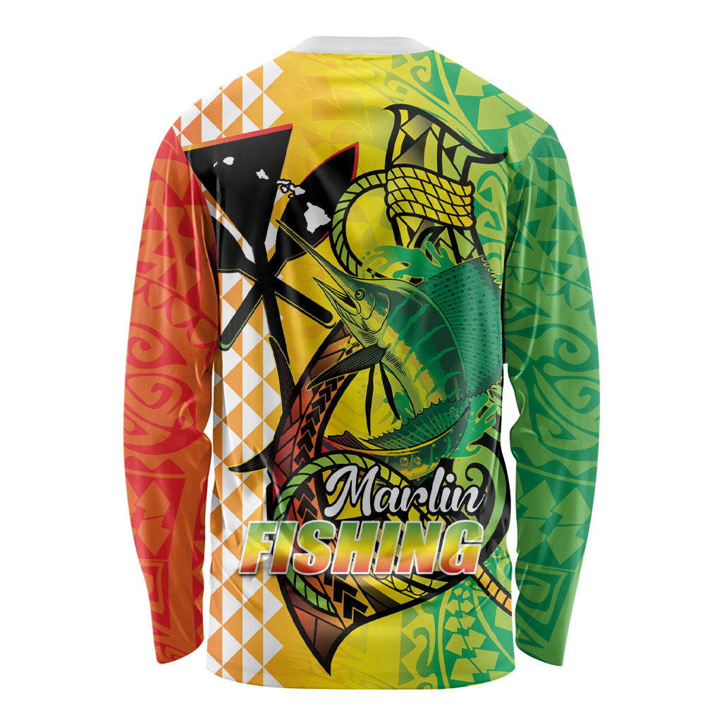 Hawaii Blue Marlin Fishing Long Sleeve Shirt Hawaiian Kanaka Kakau Reggae LT14 - Polynesian Pride