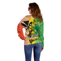 Hawaii Blue Marlin Fishing Off Shoulder Sweater Hawaiian Kanaka Kakau Reggae LT14 - Polynesian Pride