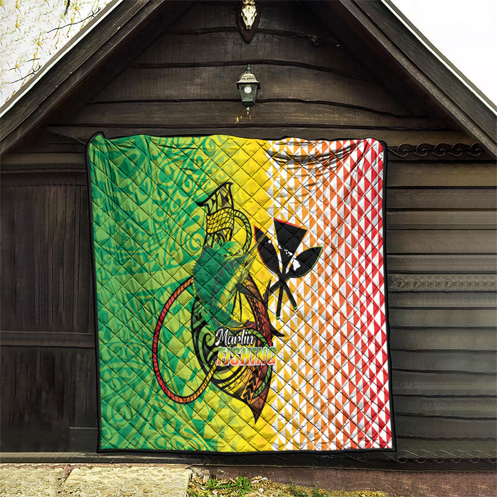 Hawaii Blue Marlin Fishing Quilt Hawaiian Kanaka Kakau Reggae LT14 - Polynesian Pride