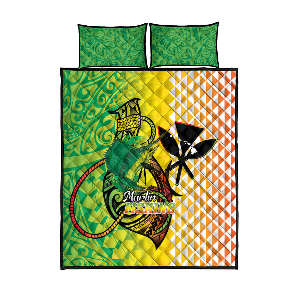 Hawaii Blue Marlin Fishing Quilt Bed Set Hawaiian Kanaka Kakau Reggae LT14 - Polynesian Pride