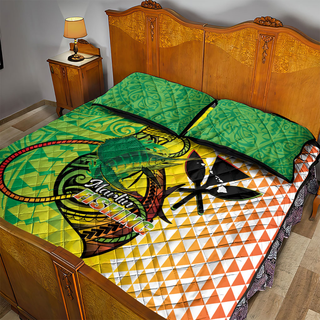 Hawaii Blue Marlin Fishing Quilt Bed Set Hawaiian Kanaka Kakau Reggae LT14 - Polynesian Pride