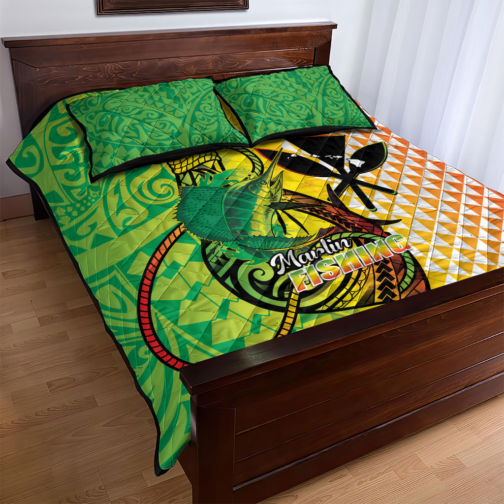 Hawaii Blue Marlin Fishing Quilt Bed Set Hawaiian Kanaka Kakau Reggae LT14 - Polynesian Pride