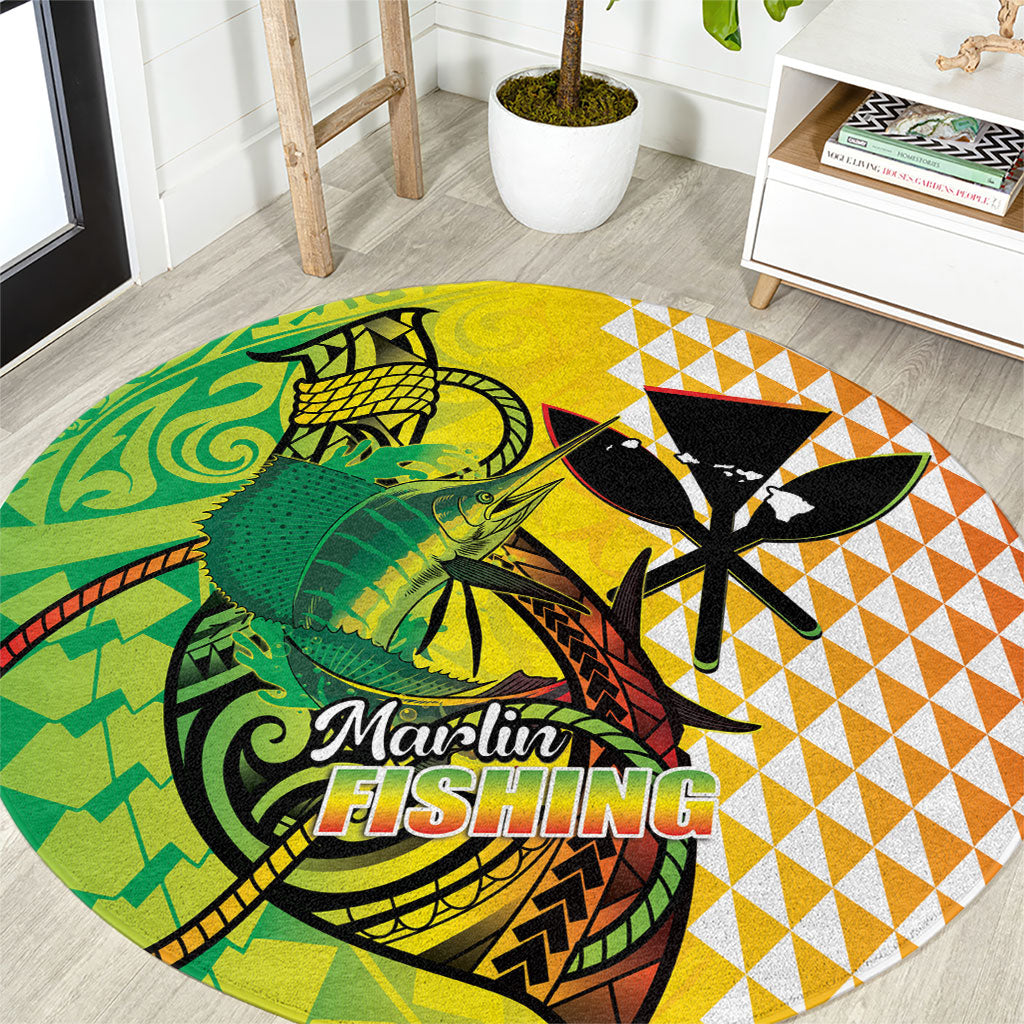Hawaii Blue Marlin Fishing Round Carpet Hawaiian Kanaka Kakau Reggae LT14 Reggae - Polynesian Pride