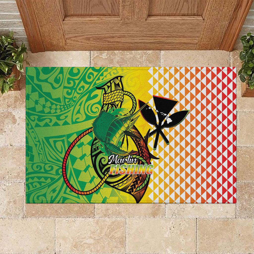 Hawaii Blue Marlin Fishing Rubber Doormat Hawaiian Kanaka Kakau Reggae LT14 Reggae - Polynesian Pride