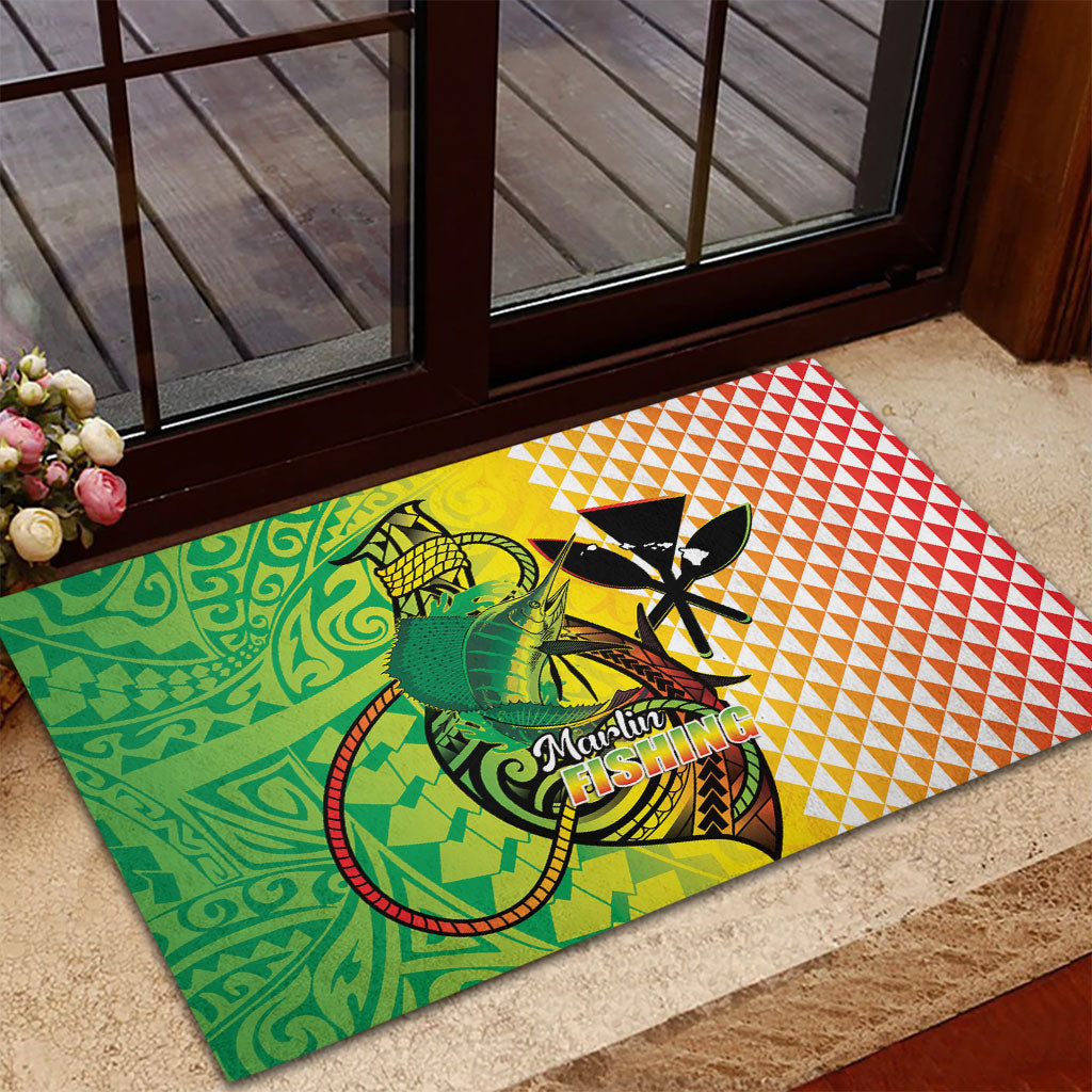 Hawaii Blue Marlin Fishing Rubber Doormat Hawaiian Kanaka Kakau Reggae LT14 - Polynesian Pride